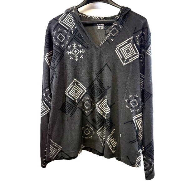 Columbia Fleece Hooded Pullover Women's XL Gray Geometric Print - Picture 1 of 6